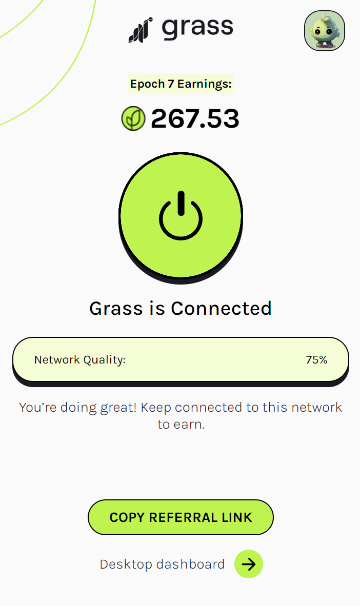 Grass node interface after installation is complete